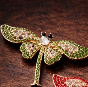 Lime Green, Mint Colorful Crystal Dragonfly Brooch